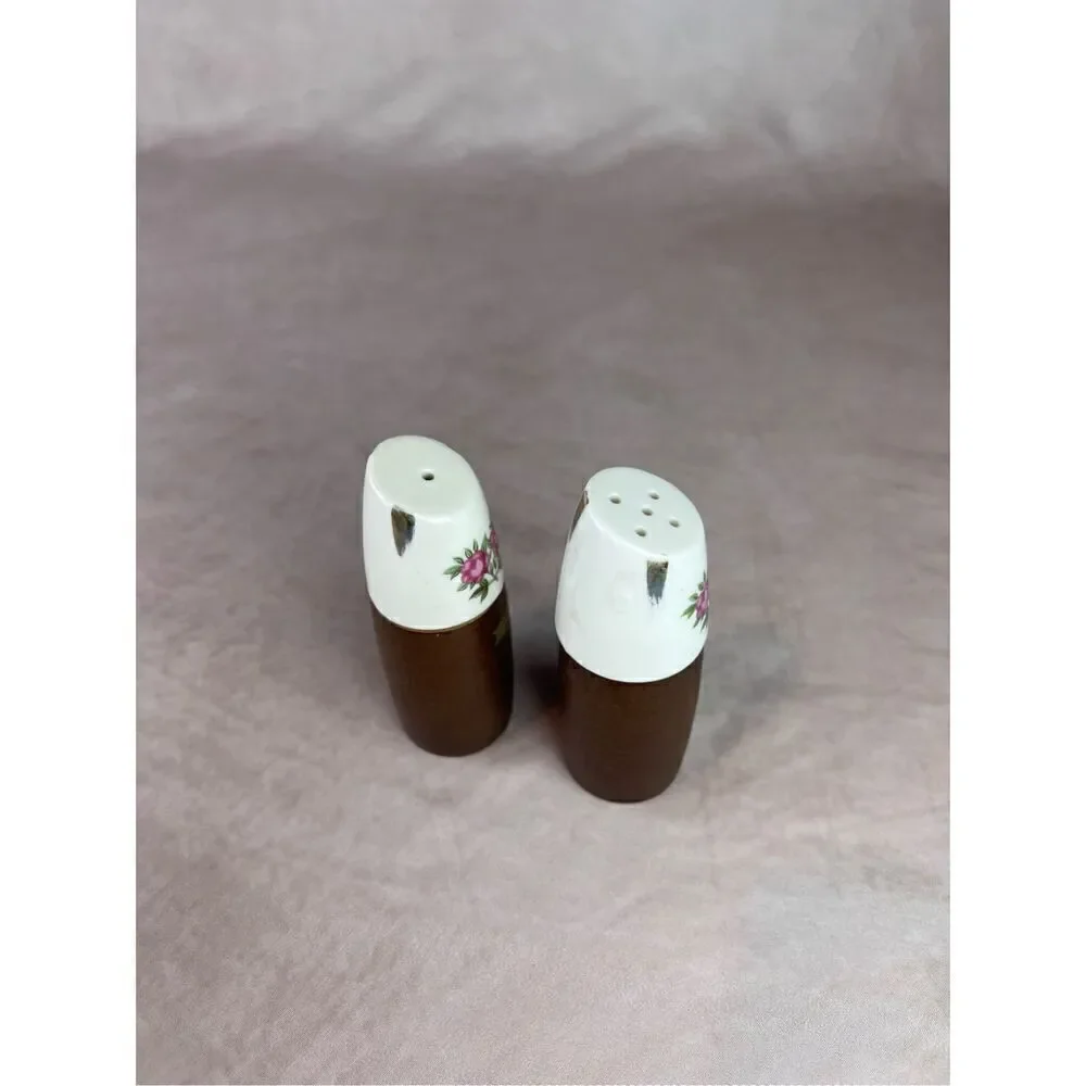 1960s Vintage Wooden Rose Mod MCM Salt and Pepper Shakers